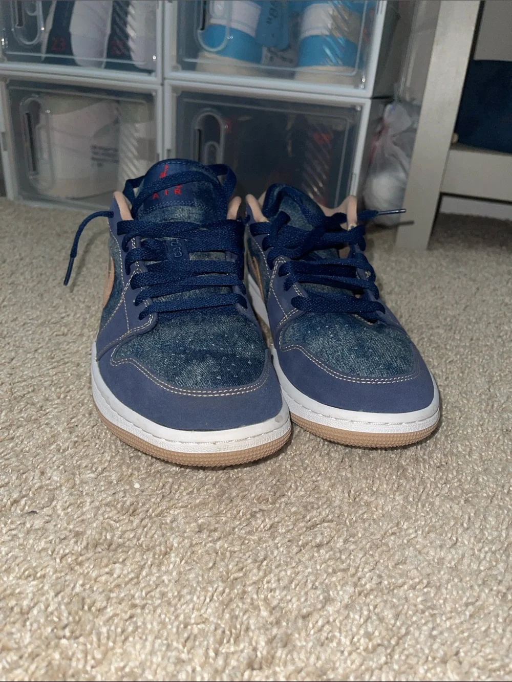 Nike Air Jordan 1 Low Navy Denim with Peach Swoosh